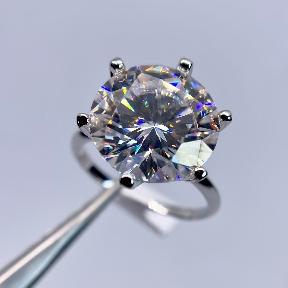10 Ct Moissanite Ring Round Cut 6 Prong Solitaire Engagement Wedding 18K - 925